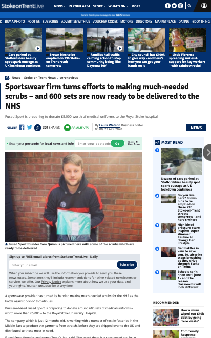 The Sentinel - Sportswear firm turns efforts to making much-needed scrubs – and 600 sets are now ready to be delivered to the NHS